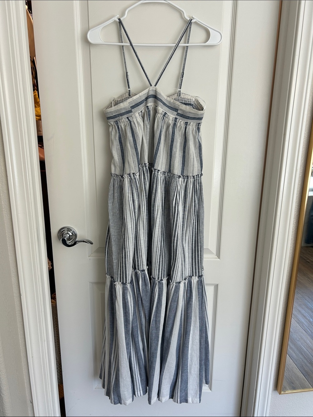 J. Crew striped Blue and White Tiered Maxi Dress small